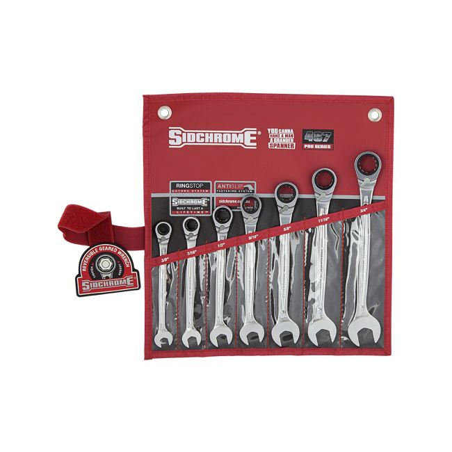 Sidchrome 7Pc 467 Series Geared Spanner Set AF in Wallet SCMT22405N