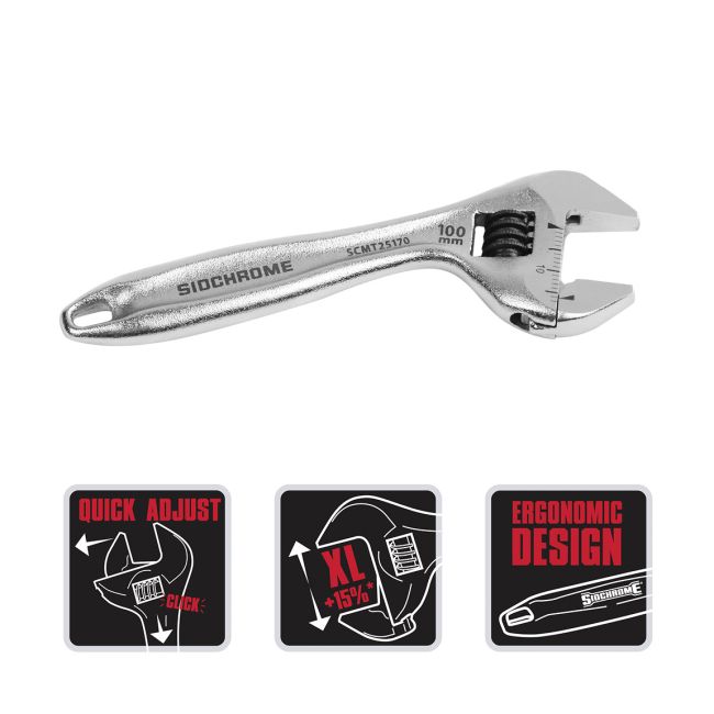 Sidchrome Quick Adjust Wrench Chrome 100mm/4'' SCMT25170