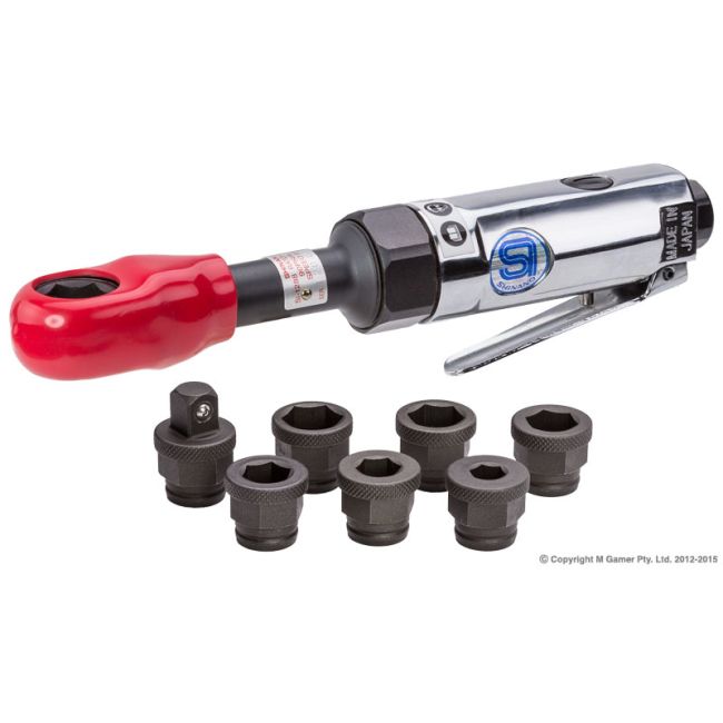 Shinano 3/8" Super Mini Ratchet with 6 Through Sockets SI1288S
