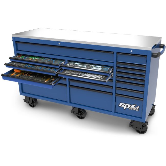 SP Tools Roller Cabinet Tool Kit 73" Metric/Sae 465Pc - Blue/Black SP50825BL