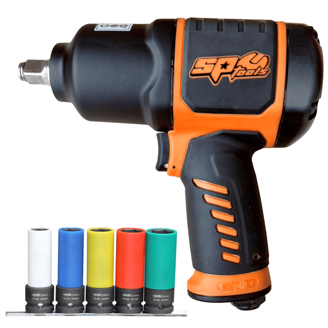 SP Tools 1/2" Impact Wrench W/5PC 1/2"DR Wheel Nut Impact Socket Set SP9840LE