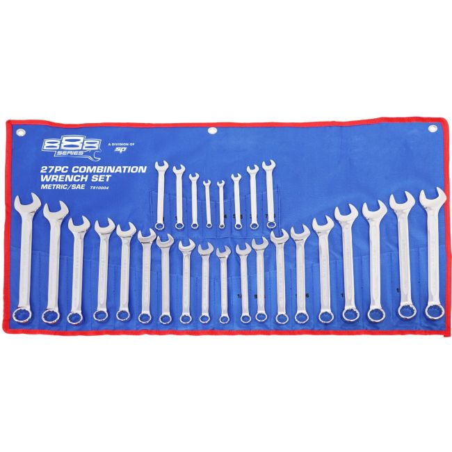 888 Series 27PC Metric/SAE Combination ROE Quad Drive Spanner Set T810004