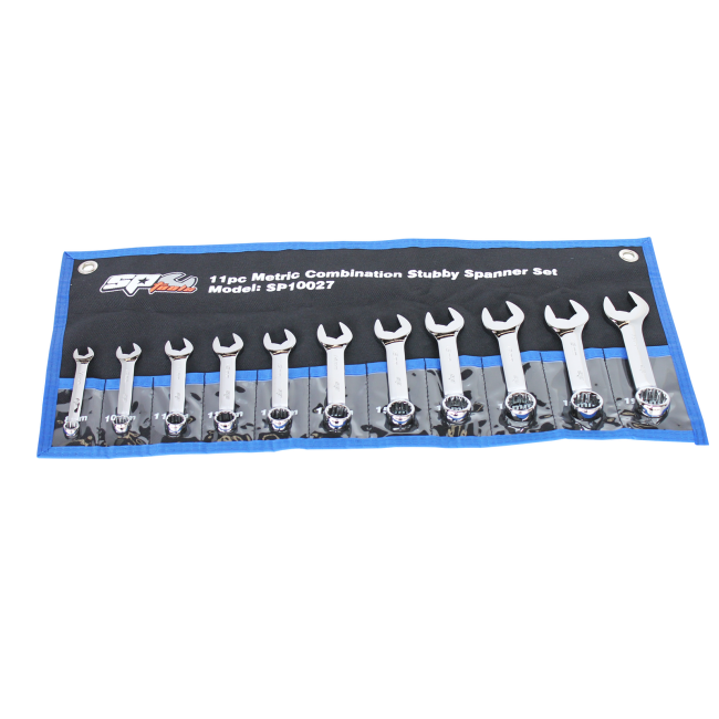 SP Tools Spanner Set 11 Piece Metric Combination Stubby Wrench + Pouch SP10027