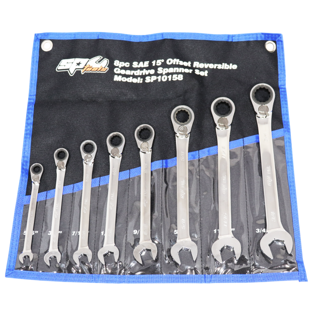 SP Tools Geardrive Ratcheting Spanner Set 8PC SAE Reversible SP10158