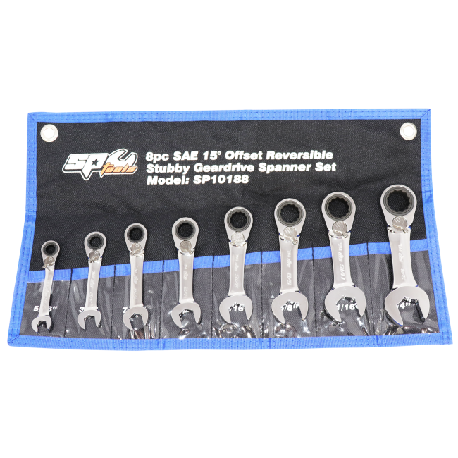 SP Tools Gear Drive ROE Spanner Set - 15 Degree Offset Stubby - SAE - 8PC SP10188