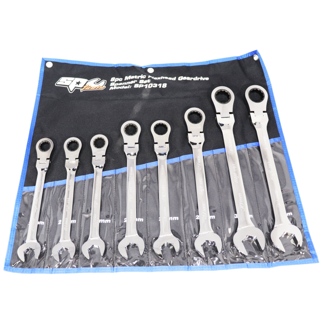 SP Tools Spanner Set 8 Piece Flexhead Metric Gear Drive Wrench SP10318