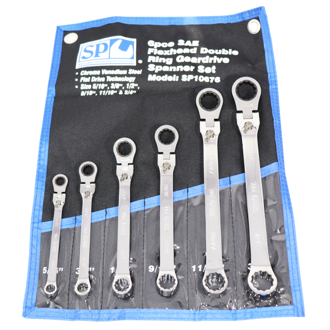 SP Tools 6PC SAE Double Ring Geardrive Locking Flex Head Spanner Set SP10676