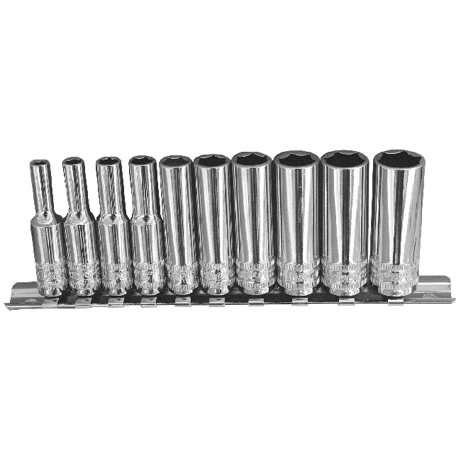 SP Tools Socket Set With Rail 10 Piece ¼"Dr Metric Deep SP20140