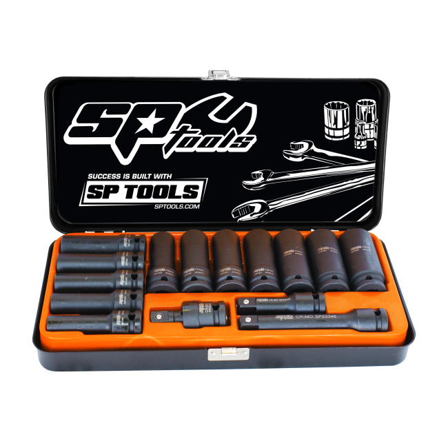 SP Tools Socket Set Impact 1/2Dr Deep 6Pt 15Pc Metric SP20320