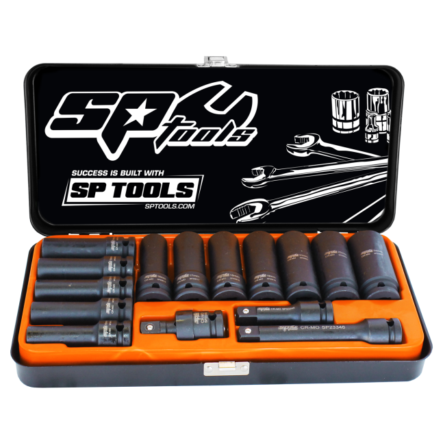 SP Tools Socket Set 14 Piece Impact 1/2"Dr Deep 6Pt Sae SP20325