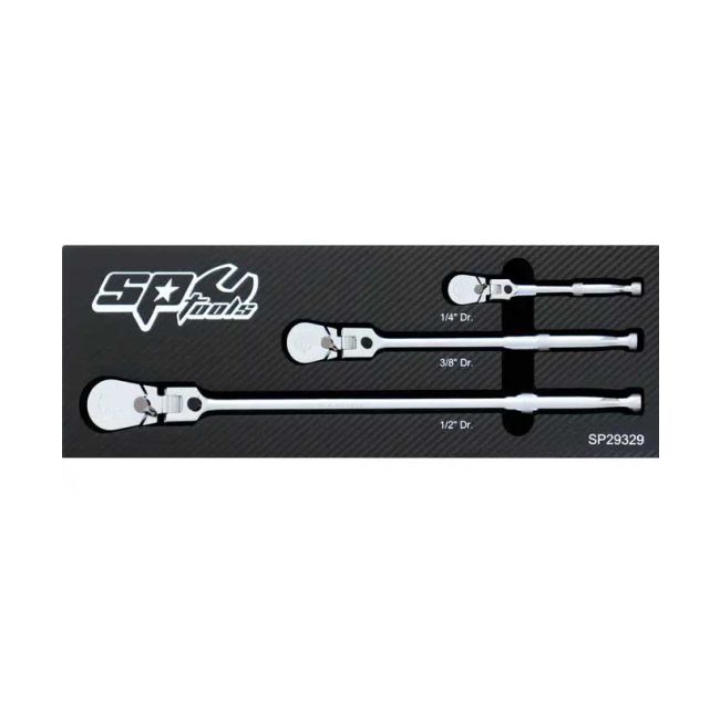 SP Tools 3PC 1/4", 3/8" & 1/2"Dr Sealed Flex Head Multi-Drive Ratchet Set SP29329