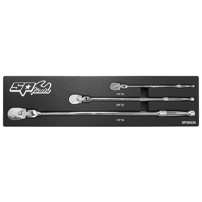 SP Tools Ratchet Set 1/4"Dr 3/8"Dr & 1/2"Dr Sealed Flex Head Extra Long SP29330