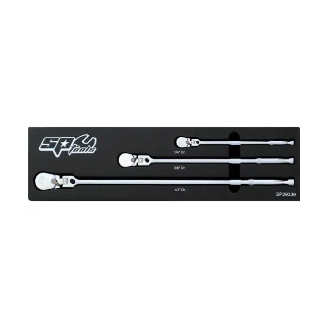 SP Tools 3PC 1/4", 3/8" & 1/2"Dr Long Sealed Flex Head Multi-Drive Ratchet Set SP29339