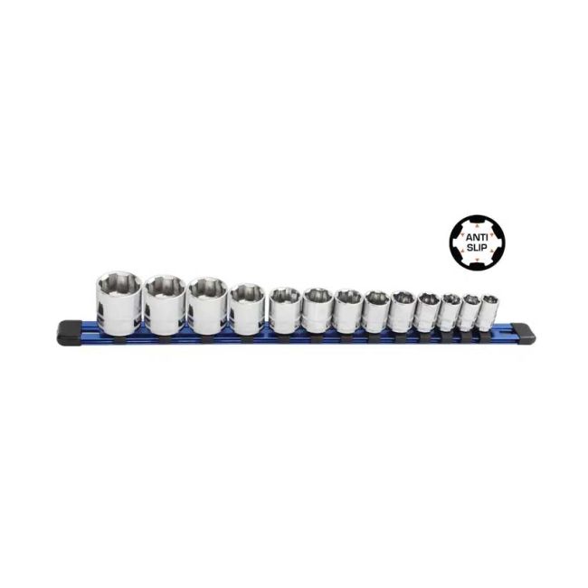 SP Tools 13PC 1/2"Dr Metric Xtreme Grip Socket Rail Set SP33034