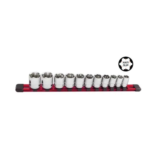 SP Tools 11PC 1/2"Dr SAE Xtreme Grip Socket Rail Set SP33035