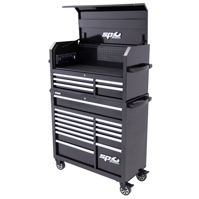 SP Tools Sumo Power Hutch Black/Chr 18 Drawer Combo SP40698