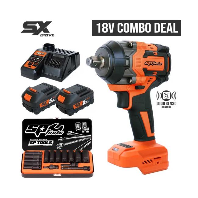 SP Tools 18V 1/2" Brushless Impact Wrench SX Drive Combo Kit SP83126LE