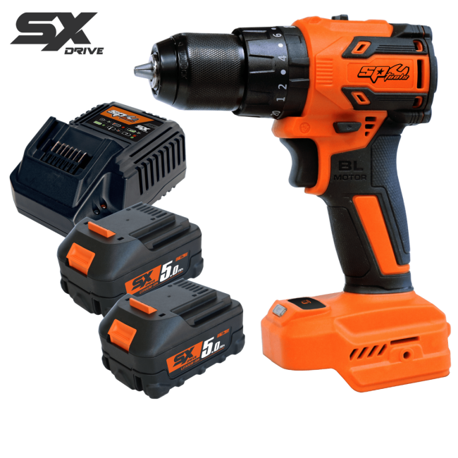 SP Tools 2x 5.0Ah 18V 3/8" Brushless Hammer Drill Driver Kit SP83235