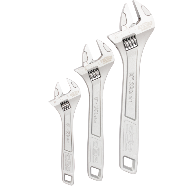 888 Tools Wrench Set Adjustable 3 Piece Chrome Vanadium Steel Heavy Duty T818000