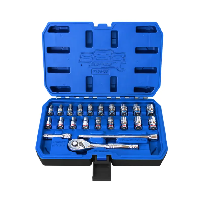 888 Tools 22PC 1/4"Dr Metric/SAE 6PT Socket Set T820122