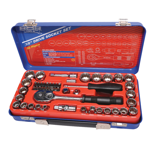 888 Tools SOCKET SET 888 3/8" DR 12PT METRIC/SAE 50PC T820201