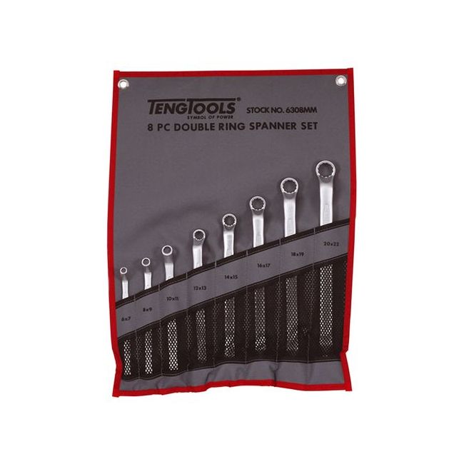 Teng 8PC 6MM-22MM Double Offset Ring Spanner Set W/Wallet TE-6308MM