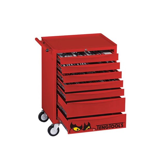 Teng 277PC 26" 7 Drawer Roll Cabinet Metric Tool Kit W/PS Trays Red TE-TCMM277EV