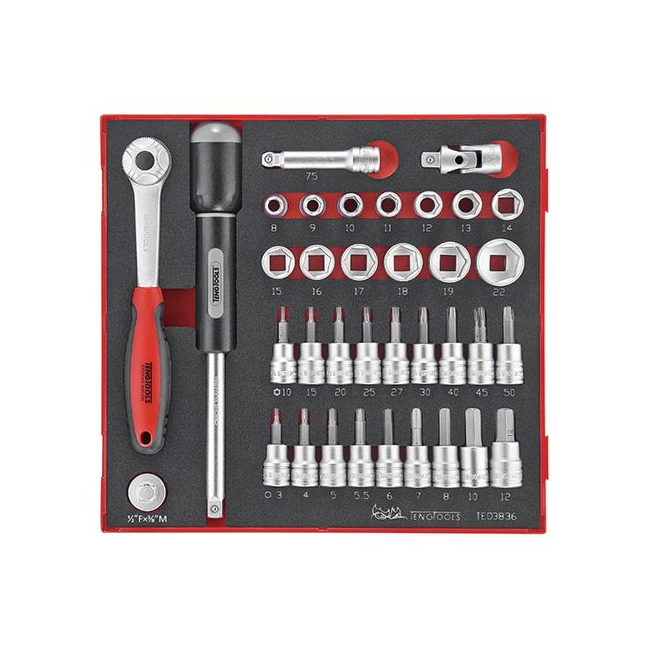 Teng 36PC 3/8" Dr Std & TX/HEX Socket Set TE-TED3836