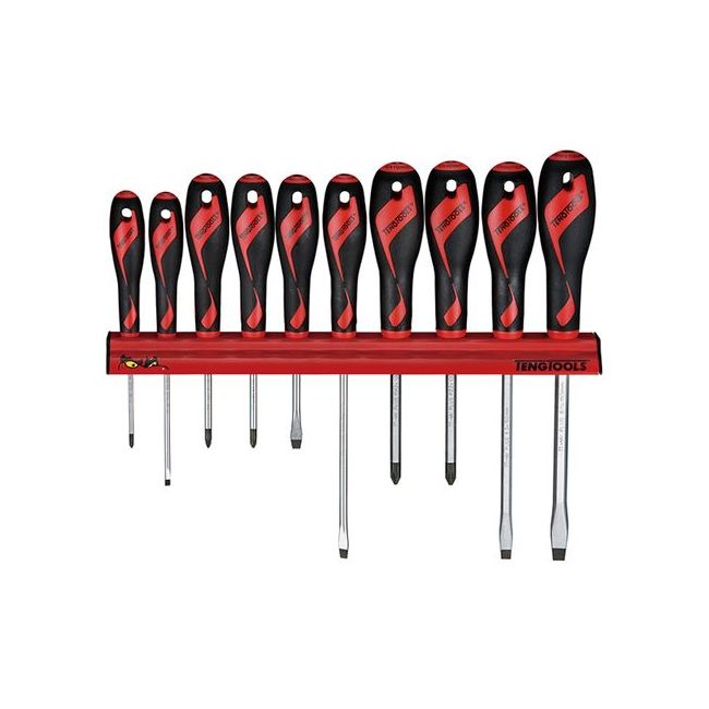 Teng 10PC Flat Phillips & Pozi Screwdriver Set W/Wall Rack TE-WRMD10N