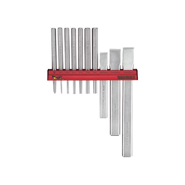 Teng 10PC Punch & Chisel Set W/Wall Rack TE-WRPC10