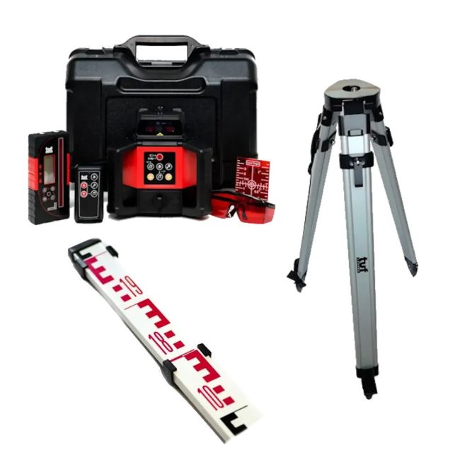 TUF RHVP 208R Red Beam Rotation Laser Level Combo Kit with QR Flat Tripod and 3m E-Face Staff TUF-208R-KIT