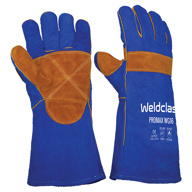 Weldclass PROMAX WG16 Blue Welders Gloves WC-01775 – Heat-Resistant Cowhide Leather Welding Gloves