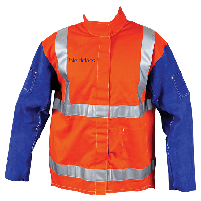 Weldclass PROMAX HV2 FR Hi-Viz Welding Jacket W/Leather Sleeves + Harness Compatible L WC-04763