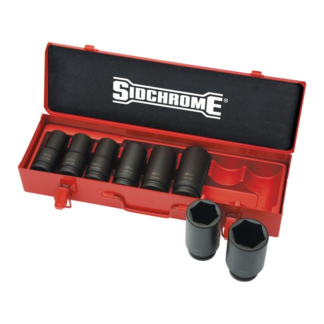 Sidchrome 8PC 3/4" DR Long Socket Set Metric XS608ML