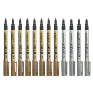 Artline EK-990 Permanent Marker 12 Piece 1.2mm Bullet NIB 8x Gold 4x Silver EK-990