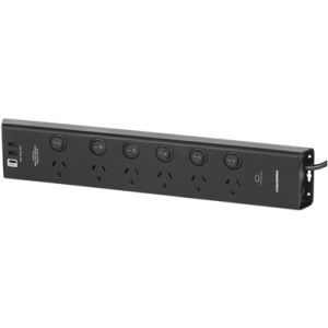 Powertech Work Bench 6 Way Surge Protected Power Board with 2 x USB MS4112