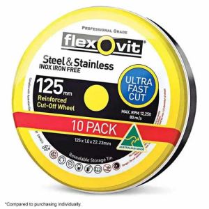 Flexovit 125x1.0mm Steel & Stainless Cut Off Disc MEGA INOX 10PK 66252844384