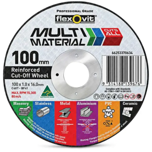 Flexovit 100x1.0mm MultiPurpose Cut Off Disc MULTIMATERIAL 25PK 66253370634