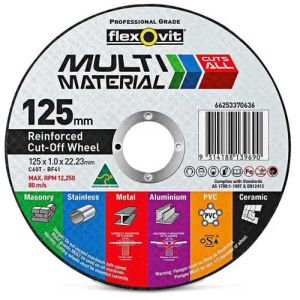 Flexovit 125x1.0mm Multipurpose Cut Off Disc MULTIMATERIAL 25PK 66253370636