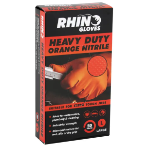 Rhino 50 Pack Heavy Duty Orange Nitrile Large RHD53L