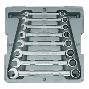 GearWrench Wrench Set 8 Piece 72-Tooth 12 Point Ratcheting Combination SAE 9308D