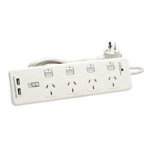HPM D104PAUSBWE Powerboard 4 Socket Switched With 2x USB 4.8A D104PAUSBWE
