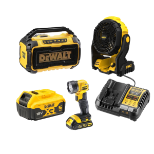 DeWALT 18V XR 3PC Speaker, Fan & Light Kit (1 x 5.0Ah) DCZ3131P1-XE