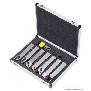Harlingen 7PC 25mm Indexable Nickel Plated Negative Rake Lathe Tool Set H-11-126-T35-1