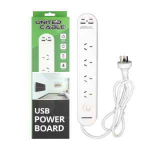 United Cable 4-Outlet Power Board W/USB-A & USB-C - White HEB-UCA452C