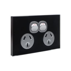CLSOL 10A 250V Black Glass Double Power Point HES-DG05K-2D330BK