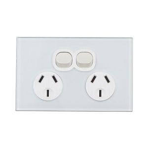CLSOL 10A 250V White Glass Double Power Point HES-DG06K-2D330