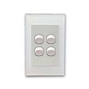 CLSOL 10A 250V White Glass 4 Gang 2 Way Wall Switch HES-DG06K-S04