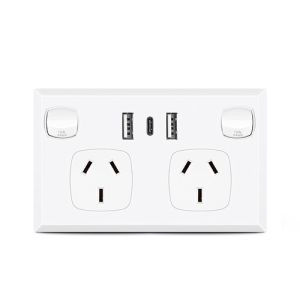 CLSOL Switched Double Power Point SAA White W/ 3.6A USB C&A HES-SP-9622A3