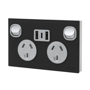 CLSOL Glass Double Power Point Panel Black W/3.6A USB A&C HES-SP-9622G8BK